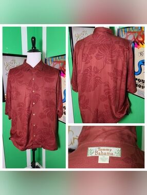Tommy Bahama 100% Silk Camp Shirt Mens XL Red Floral Hawaiian Aloha Relaxed Fit